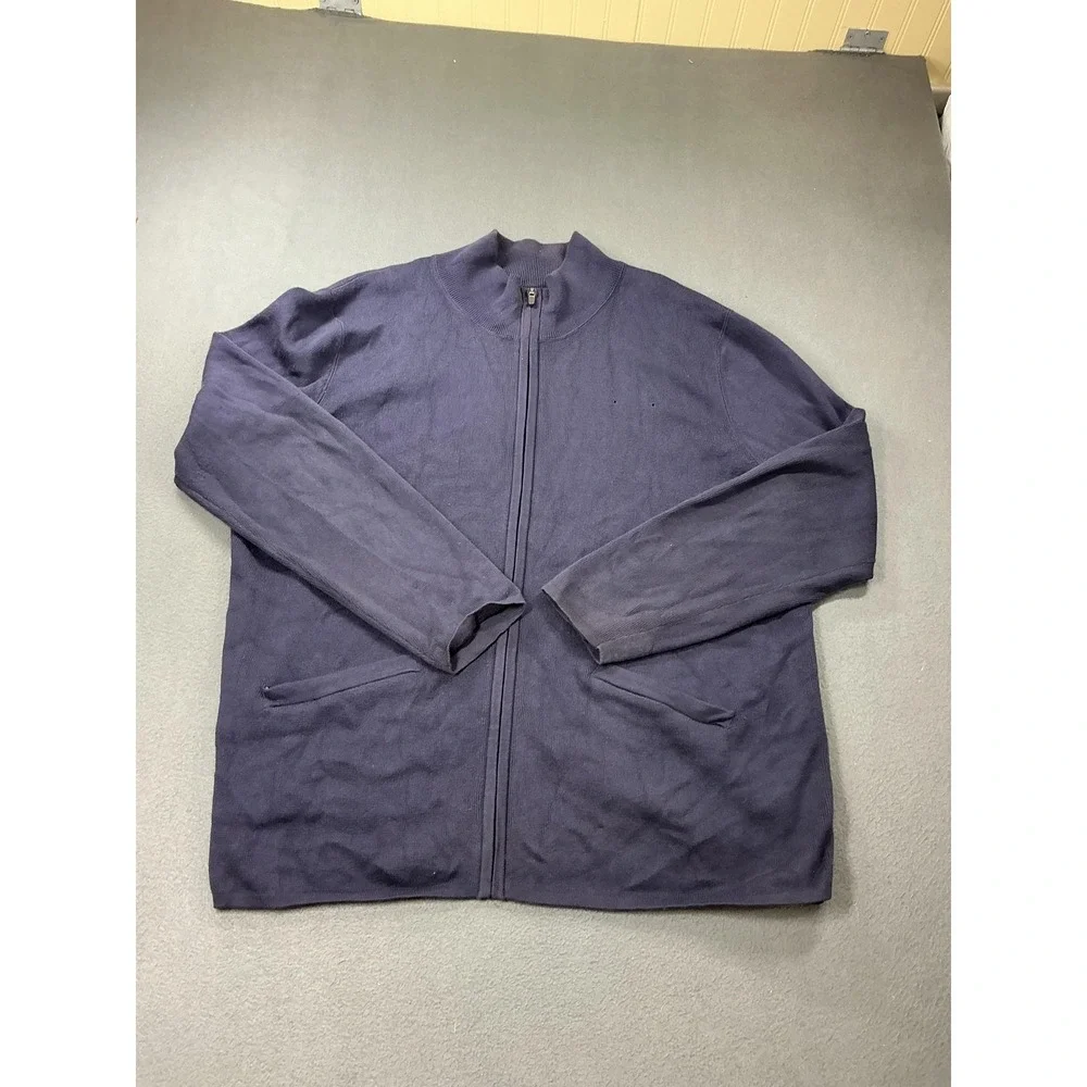 Lands' End Sweater‎ Mens 2XL Blue Full Zip Mock Neck Pockets American Airlines